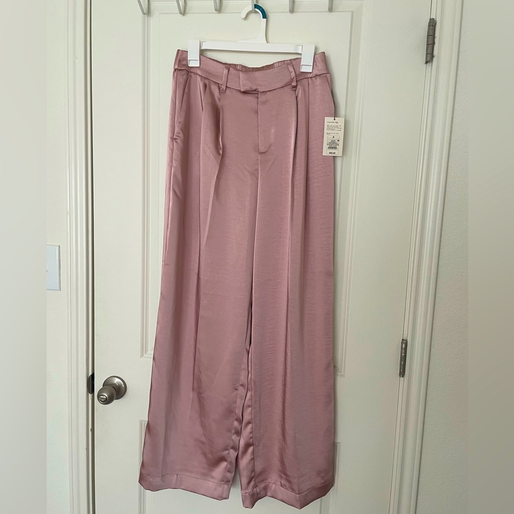 Pink Satin Wide Leg Pants